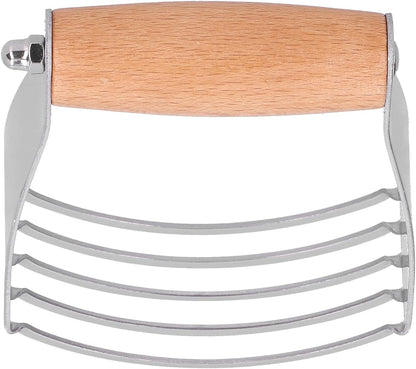 Stainless Steel Dough Blender, Pastry Cutter with 5 Heavy Duty Blades and Comfortable Handle, for Baking Pastry Pizza Dough Cake (Wood Color)