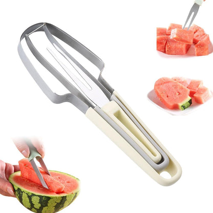 3-in-1 Watermelon Fork Slicer Cutter, 2025 New Stainless Steel Watermelon Popsicle Cutter Slicer Tool, Quickly Watermelon Fork Fruit Cutting Tool Fruit Cutters for Camping Kitchen Gadgets (Green)