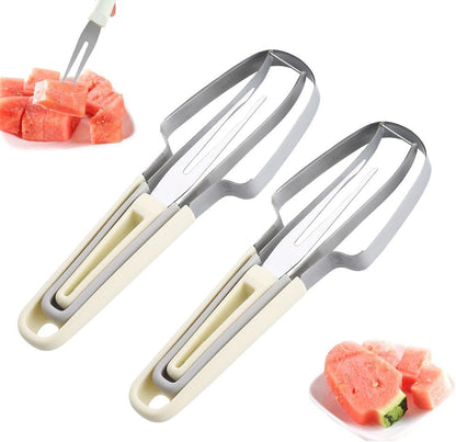 3-in-1 Watermelon Fork Slicer Cutter, 2025 New Stainless Steel Watermelon Popsicle Cutter Slicer Tool, Quickly Watermelon Fork Fruit Cutting Tool Fruit Cutters for Camping Kitchen Gadgets (Green)