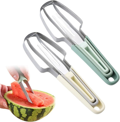 3-in-1 Watermelon Fork Slicer Cutter, 2025 New Stainless Steel Watermelon Popsicle Cutter Slicer Tool, Quickly Watermelon Fork Fruit Cutting Tool Fruit Cutters for Camping Kitchen Gadgets (Green)