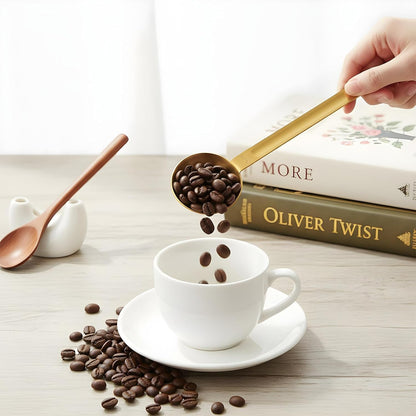 Double Sided Coffee Measuring Spoon, Stainless Steel Teaspoon Scoop 1 Tsp (5ml) and 1 Tbsp (15ml) Tablespoon Measuring Spoon, Dual-Measure Long-Handle Spoons for Kitchen Sugar Baking Precise Gold