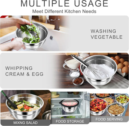 Mixing Bowls with Airtight Clear Lids, 6-Piece Nesting Bowls Set | Stainless Steel Salad Bowl for Cooking, Prepping, Baking, Serving & Food Storage, Size 4.6, 3, 1.5QT, Black