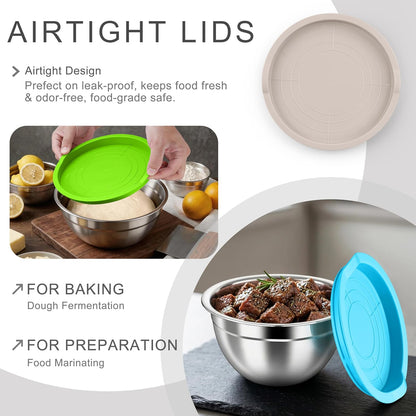 Mixing Bowls with Airtight Clear Lids, 6-Piece Nesting Bowls Set | Stainless Steel Salad Bowl for Cooking, Prepping, Baking, Serving & Food Storage, Size 4.6, 3, 1.5QT, Black