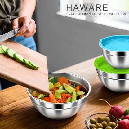 Mixing Bowls with Airtight Clear Lids, 6-Piece Nesting Bowls Set | Stainless Steel Salad Bowl for Cooking, Prepping, Baking, Serving & Food Storage, Size 4.6, 3, 1.5QT, Black