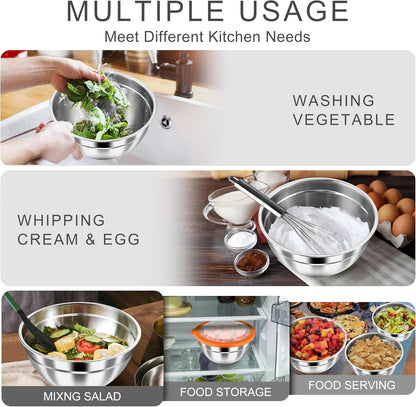 Mixing Bowls with Airtight Clear Lids, 6-Piece Nesting Bowls Set | Stainless Steel Salad Bowl for Cooking, Prepping, Baking, Serving & Food Storage, Size 4.6, 3, 1.5QT, Black