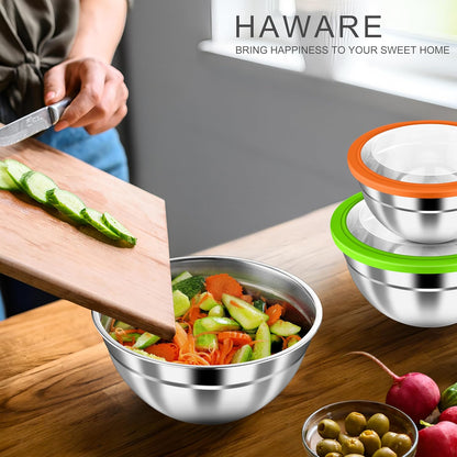 Mixing Bowls with Airtight Clear Lids, 6-Piece Nesting Bowls Set | Stainless Steel Salad Bowl for Cooking, Prepping, Baking, Serving & Food Storage, Size 4.6, 3, 1.5QT, Black