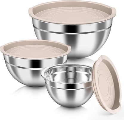 Mixing Bowls with Airtight Clear Lids, 6-Piece Nesting Bowls Set | Stainless Steel Salad Bowl for Cooking, Prepping, Baking, Serving & Food Storage, Size 4.6, 3, 1.5QT, Black