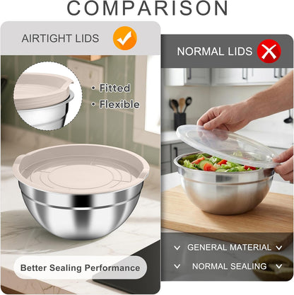 Mixing Bowls with Airtight Clear Lids, 6-Piece Nesting Bowls Set | Stainless Steel Salad Bowl for Cooking, Prepping, Baking, Serving & Food Storage, Size 4.6, 3, 1.5QT, Black