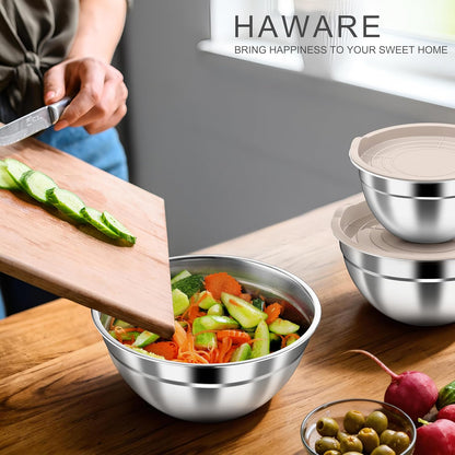 Mixing Bowls with Airtight Clear Lids, 6-Piece Nesting Bowls Set | Stainless Steel Salad Bowl for Cooking, Prepping, Baking, Serving & Food Storage, Size 4.6, 3, 1.5QT, Black