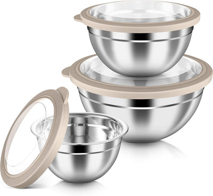 Mixing Bowls with Airtight Clear Lids, 6-Piece Nesting Bowls Set | Stainless Steel Salad Bowl for Cooking, Prepping, Baking, Serving & Food Storage, Size 4.6, 3, 1.5QT, Black