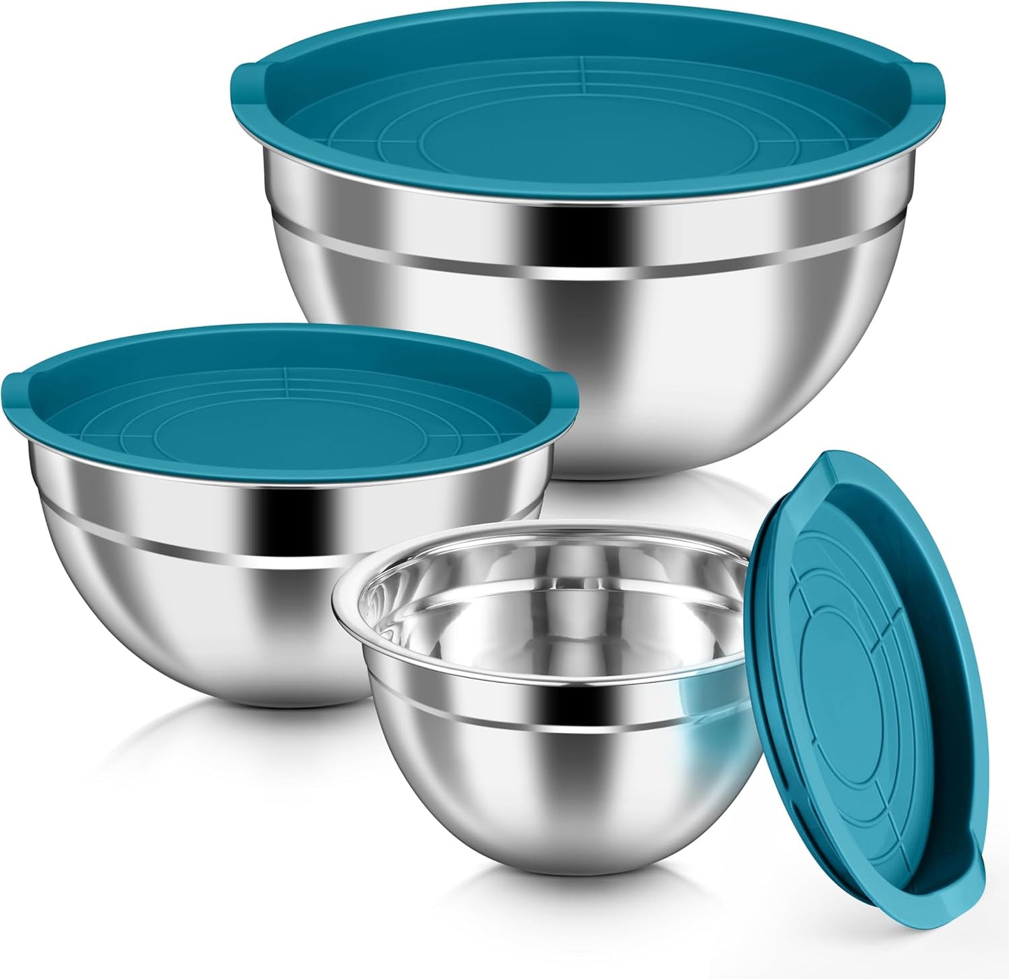 Mixing Bowls with Airtight Clear Lids, 6-Piece Nesting Bowls Set | Stainless Steel Salad Bowl for Cooking, Prepping, Baking, Serving & Food Storage, Size 4.6, 3, 1.5QT, Black