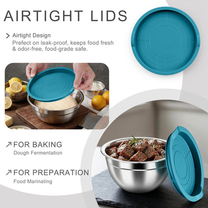 Mixing Bowls with Airtight Clear Lids, 6-Piece Nesting Bowls Set | Stainless Steel Salad Bowl for Cooking, Prepping, Baking, Serving & Food Storage, Size 4.6, 3, 1.5QT, Black