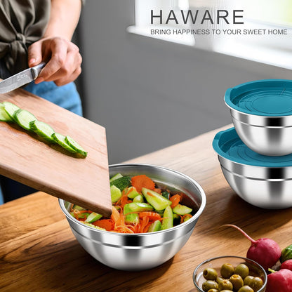 Mixing Bowls with Airtight Clear Lids, 6-Piece Nesting Bowls Set | Stainless Steel Salad Bowl for Cooking, Prepping, Baking, Serving & Food Storage, Size 4.6, 3, 1.5QT, Black