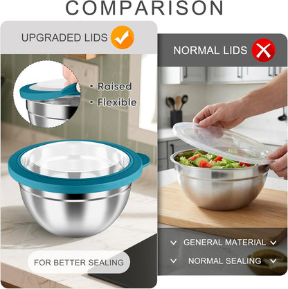 Mixing Bowls with Airtight Clear Lids, 6-Piece Nesting Bowls Set | Stainless Steel Salad Bowl for Cooking, Prepping, Baking, Serving & Food Storage, Size 4.6, 3, 1.5QT, Black
