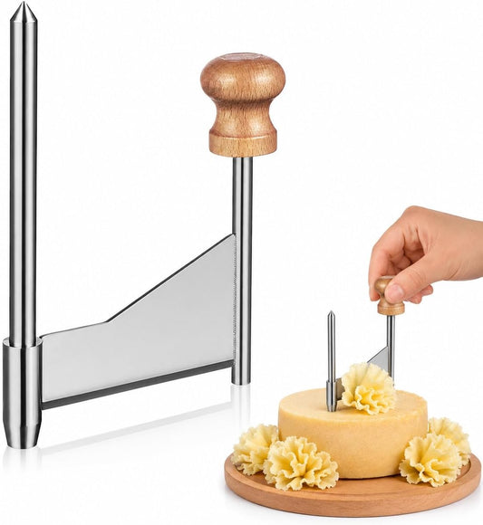 Cheese Curler Wheel Cutter, Manual 304 Stainless Steel Shaver Replacement Blade with Wooden Handle Compatible with Girolle, Tête de Wheel, Chocolate Curls