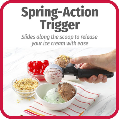Deluxe Ice Cream Scoop with Trigger With Comfortable Grip & Easy-Release Lever Dishwasher Safe, 2-Ounce Scoop, Black