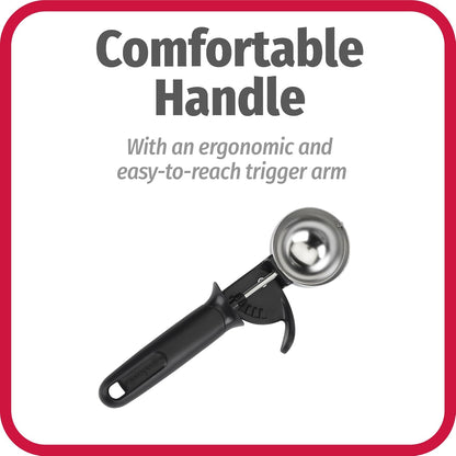 Deluxe Ice Cream Scoop with Trigger With Comfortable Grip & Easy-Release Lever Dishwasher Safe, 2-Ounce Scoop, Black