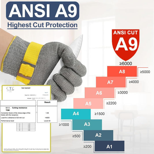 ANSI A9 Cut Resistant Glove Food Grade, Stainless Steel Mesh Metal Knife Cutting Glove for Butcher Oyster Shucking Kitchen Mandoline Chef Slicing Fish Fillet (Large)