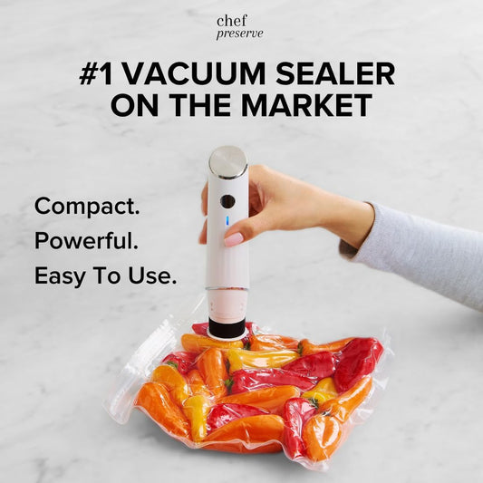 Compact Vacuum Sealer for Food (Vacuum Sealer Machine + 30 Reusable Vacuum Bags) Powerful Handheld Vacuum Sealer Machine, Seal Meal Saver, Portable Food Sealer