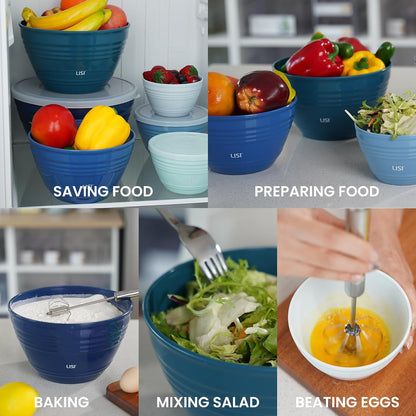 LISI 12-Piece Mixing Bowls Set, 6 Bowls with Clear Lids, Microwave Safe
