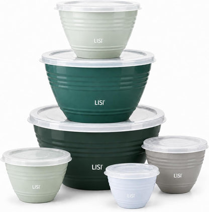LISI 12-Piece Mixing Bowls Set, 6 Bowls with Clear Lids, Microwave Safe