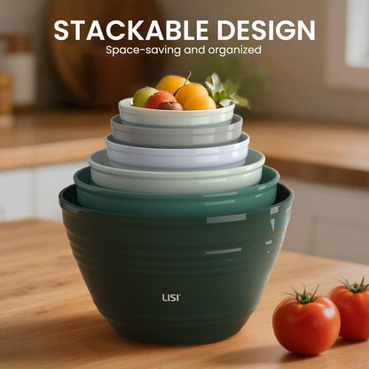 LISI 12-Piece Mixing Bowls Set, 6 Bowls with Clear Lids, Microwave Safe