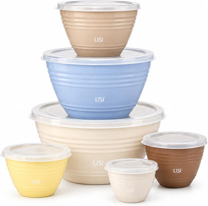 LISI 12-Piece Mixing Bowls Set, 6 Bowls with Clear Lids, Microwave Safe
