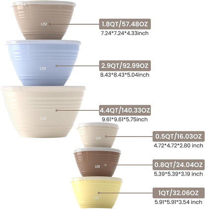LISI 12-Piece Mixing Bowls Set, 6 Bowls with Clear Lids, Microwave Safe