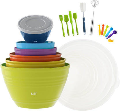 LISI 12-Piece Mixing Bowls Set, 6 Bowls with Clear Lids, Microwave Safe