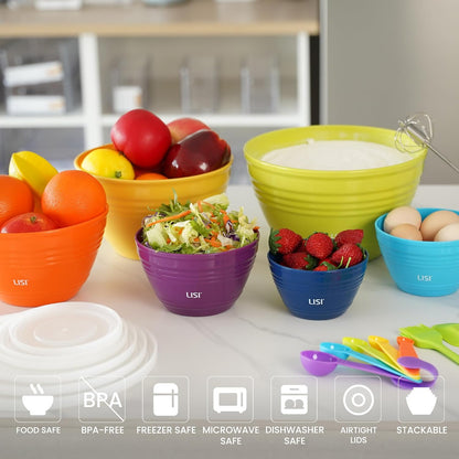 LISI 12-Piece Mixing Bowls Set, 6 Bowls with Clear Lids, Microwave Safe