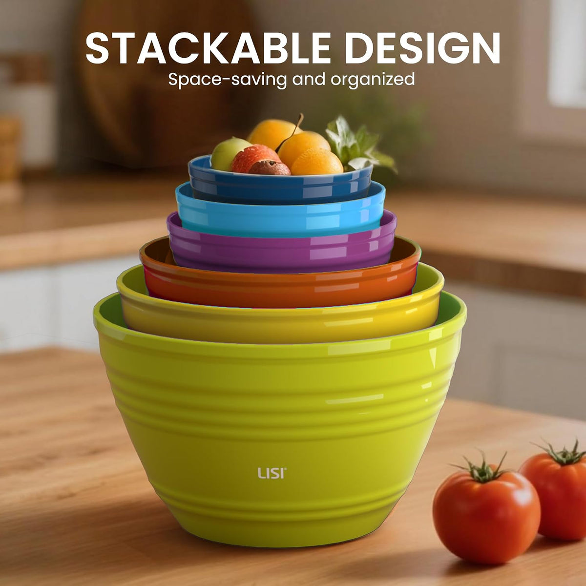 LISI 12-Piece Mixing Bowls Set, 6 Bowls with Clear Lids, Microwave Safe
