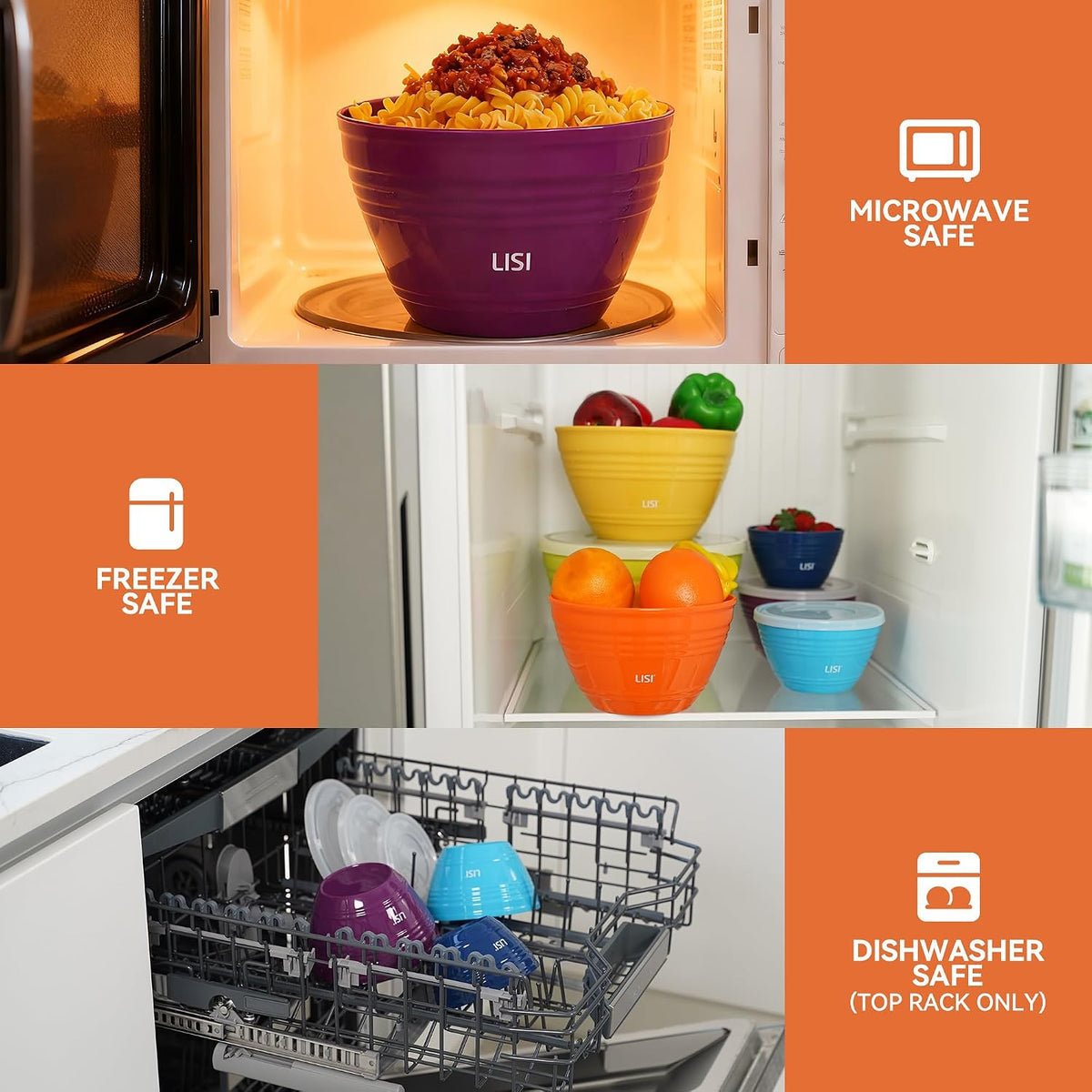 LISI 12-Piece Mixing Bowls Set, 6 Bowls with Clear Lids, Microwave Safe