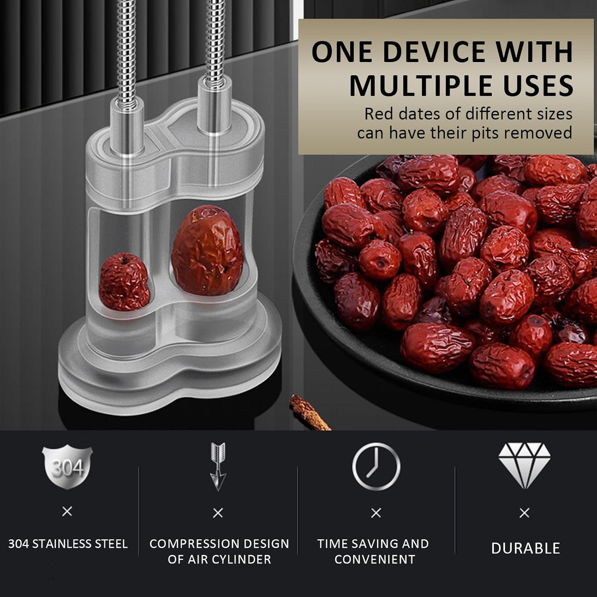 Cherry Pitter Tool, Multi Stoner Fruit Remover with Stainless Steel Rod, Dates Pitting Device for Red Dates, Hawthorn, Cherries, Jujubes
