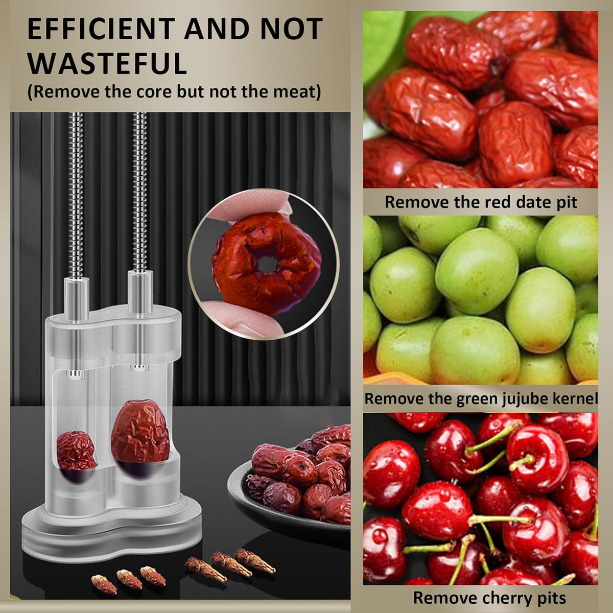 Cherry Pitter Tool, Multi Stoner Fruit Remover with Stainless Steel Rod, Dates Pitting Device for Red Dates, Hawthorn, Cherries, Jujubes