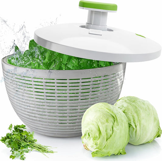 Large 6.2-Quart Collapsible Salad Spinner: Manual One-Handed Pump Vegetable Washer Dryer Drainer Strainer, BPA-Free Bowl, Basket Colander & Lid, Compact Storage, for Greens Herbs Fruits