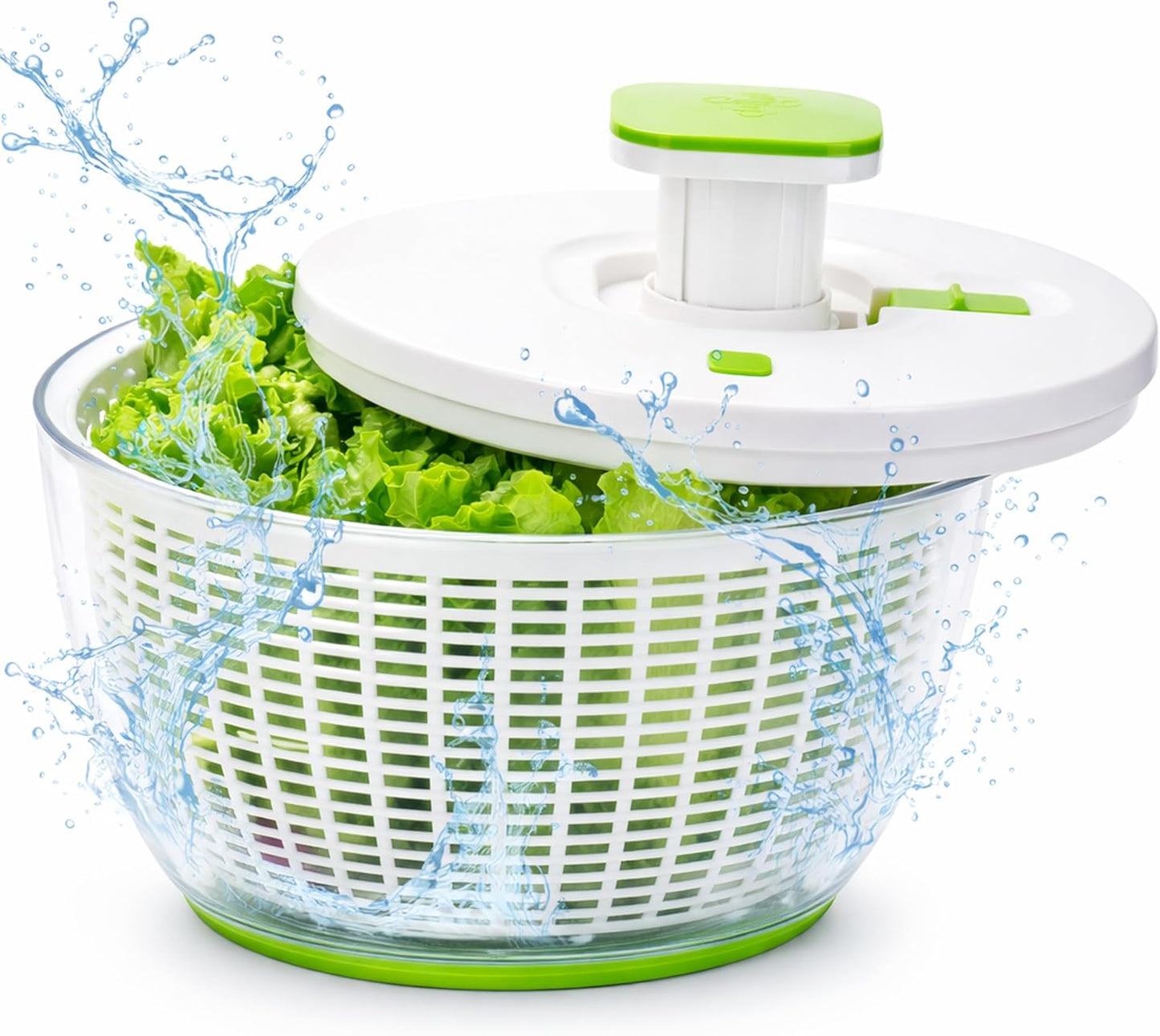QuickPush Large Salad Spinner, 6.3-Quart Family Size, Manual One-Handed Pump & Brake, BPA-Free Lettuce Spinner, Vegetable Washer Dryer Strainer, Collapsible Handle, Clear Serving Bowl