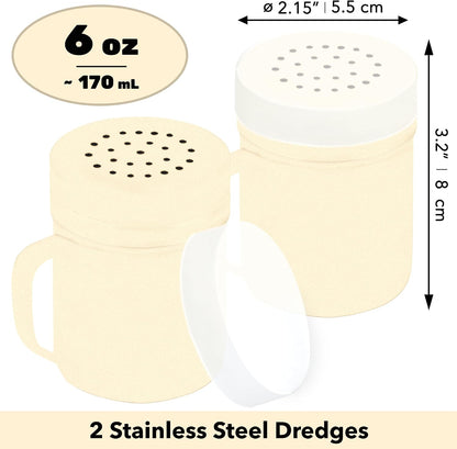 CUSINIUM Metal Salt Pepper Dredge Shakers - With Handle - Seasonings Spice Shakers With Holes and Lids - 10 Ounce, 2pcs | Style: Medium