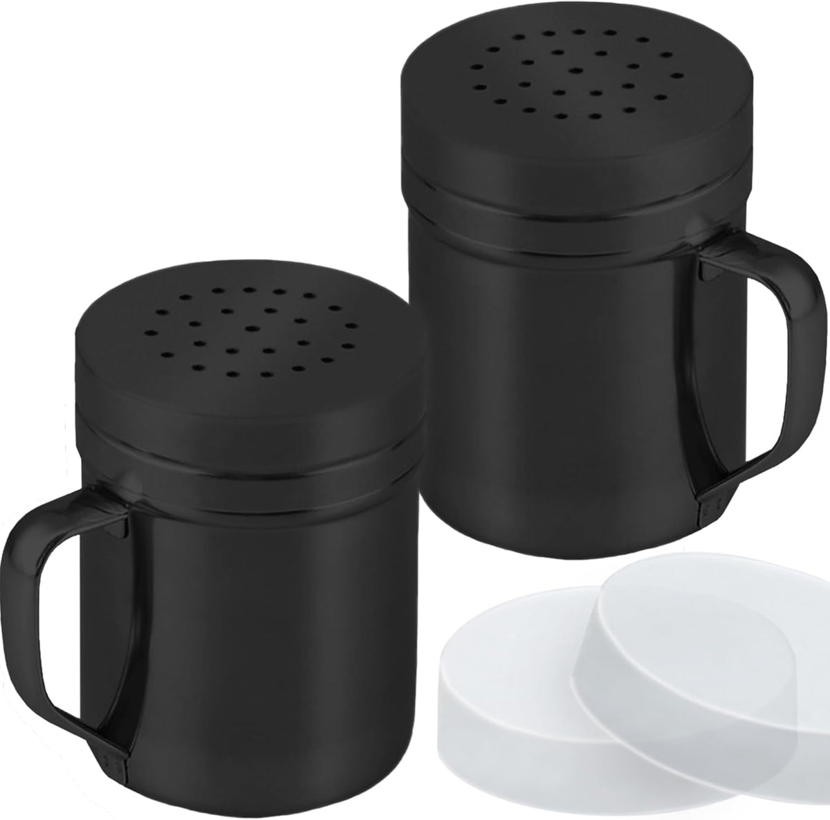 CUSINIUM Metal Salt Pepper Dredge Shakers - With Handle - Seasonings Spice Shakers With Holes and Lids - 10 Ounce, 2pcs | Style: Medium