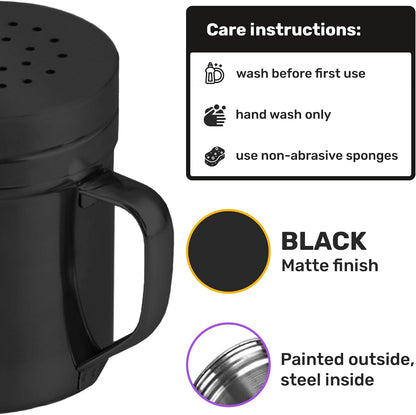 CUSINIUM Metal Salt Pepper Dredge Shakers - With Handle - Seasonings Spice Shakers With Holes and Lids - 10 Ounce, 2pcs | Style: Medium