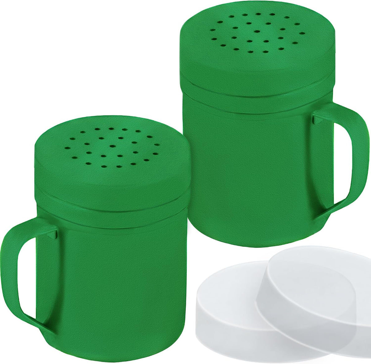 CUSINIUM Metal Salt Pepper Dredge Shakers - With Handle - Seasonings Spice Shakers With Holes and Lids - 10 Ounce, 2pcs | Style: Medium