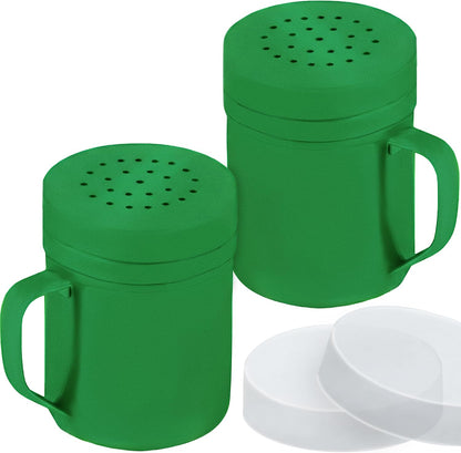 CUSINIUM Metal Salt Pepper Dredge Shakers - With Handle - Seasonings Spice Shakers With Holes and Lids - 10 Ounce, 2pcs | Style: Medium