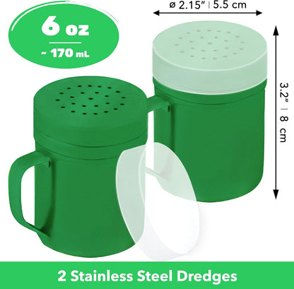 CUSINIUM Metal Salt Pepper Dredge Shakers - With Handle - Seasonings Spice Shakers With Holes and Lids - 10 Ounce, 2pcs | Style: Medium