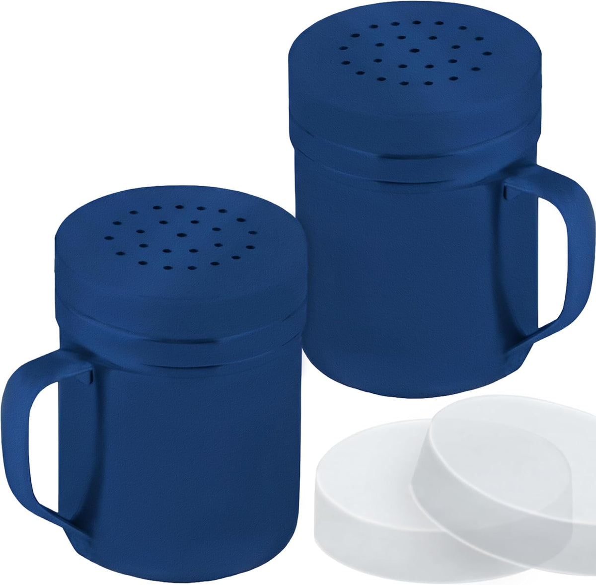 CUSINIUM Metal Salt Pepper Dredge Shakers - With Handle - Seasonings Spice Shakers With Holes and Lids - 10 Ounce, 2pcs | Style: Medium