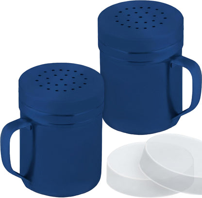 CUSINIUM Metal Salt Pepper Dredge Shakers - With Handle - Seasonings Spice Shakers With Holes and Lids - 10 Ounce, 2pcs | Style: Medium