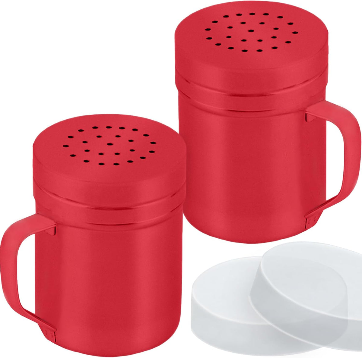 CUSINIUM Metal Salt Pepper Dredge Shakers - With Handle - Seasonings Spice Shakers With Holes and Lids - 10 Ounce, 2pcs | Style: Medium