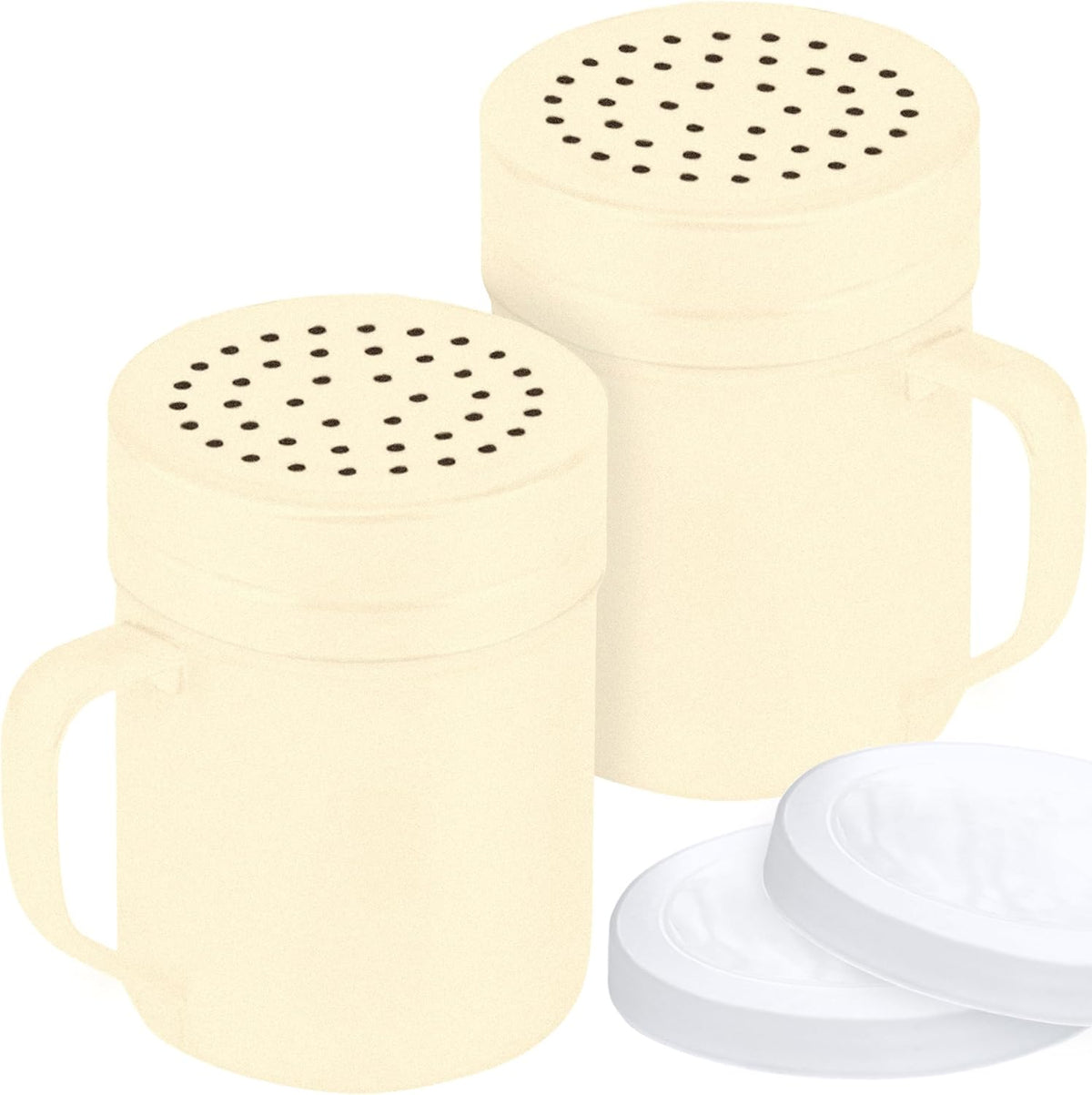 CUSINIUM Metal Salt Pepper Dredge Shakers - With Handle - Seasonings Spice Shakers With Holes and Lids - 10 Ounce, 2pcs | Style: Medium
