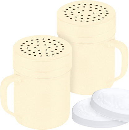 CUSINIUM Metal Salt Pepper Dredge Shakers - With Handle - Seasonings Spice Shakers With Holes and Lids - 10 Ounce, 2pcs | Style: Medium