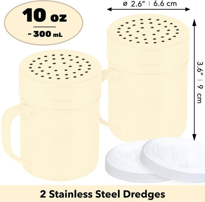 CUSINIUM Metal Salt Pepper Dredge Shakers - With Handle - Seasonings Spice Shakers With Holes and Lids - 10 Ounce, 2pcs | Style: Medium
