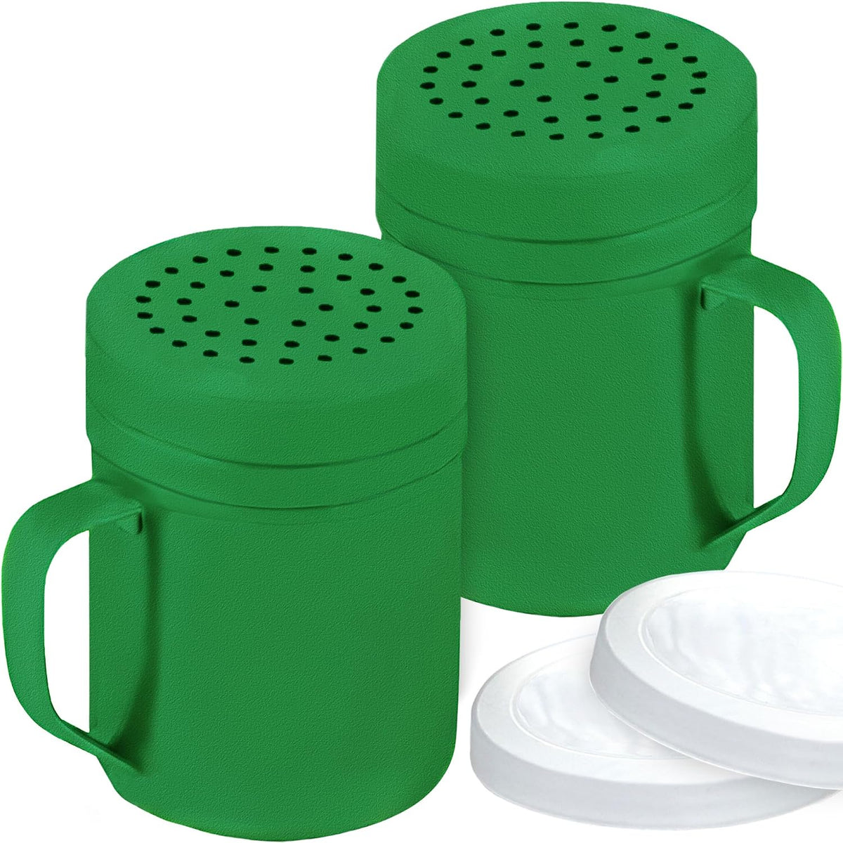CUSINIUM Metal Salt Pepper Dredge Shakers - With Handle - Seasonings Spice Shakers With Holes and Lids - 10 Ounce, 2pcs | Style: Medium
