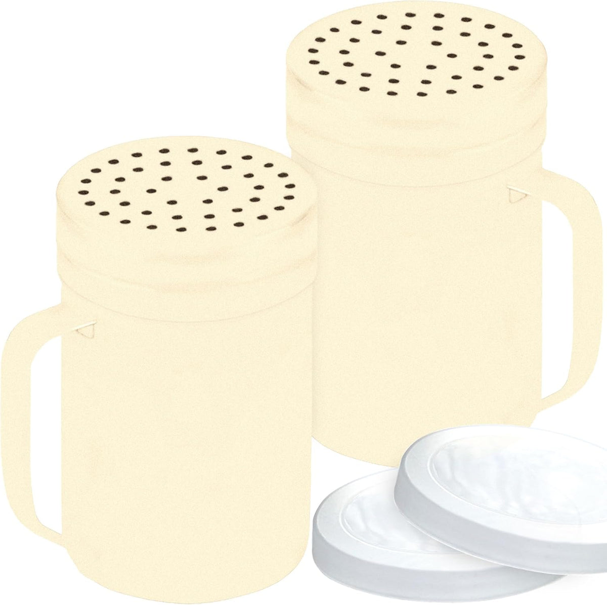 CUSINIUM Metal Salt Pepper Dredge Shakers - With Handle - Seasonings Spice Shakers With Holes and Lids - 10 Ounce, 2pcs | Style: Medium